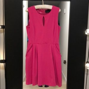 Hot pink a line pleated dress with pockets